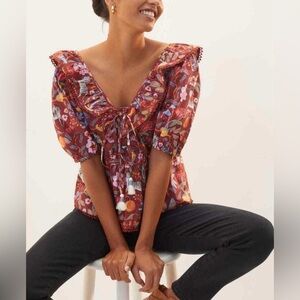 Anthropologie MAEVE ruffled tie front blouse EUC